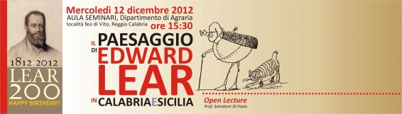 12 dicembre seminario �Il paesaggio di Edward Lear in Calabria e Sicilia�.